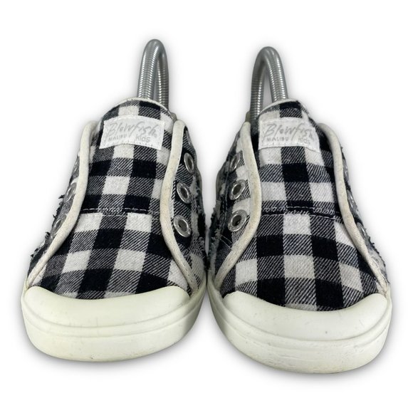Blowfish Malibu Laceless Plaid Sneakers ZS006 Slip On Lined Black White Youth 3 - Picture 5 of 10
